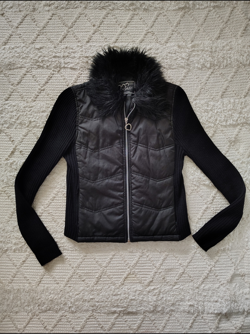 Ashley By 26 International Black Quilted Jacket with Faux-Fur Collar